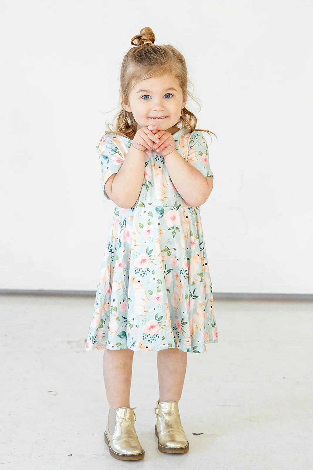 Girl's Pale Blue Cotton Jersey Easter Bunny Print Skater Dress