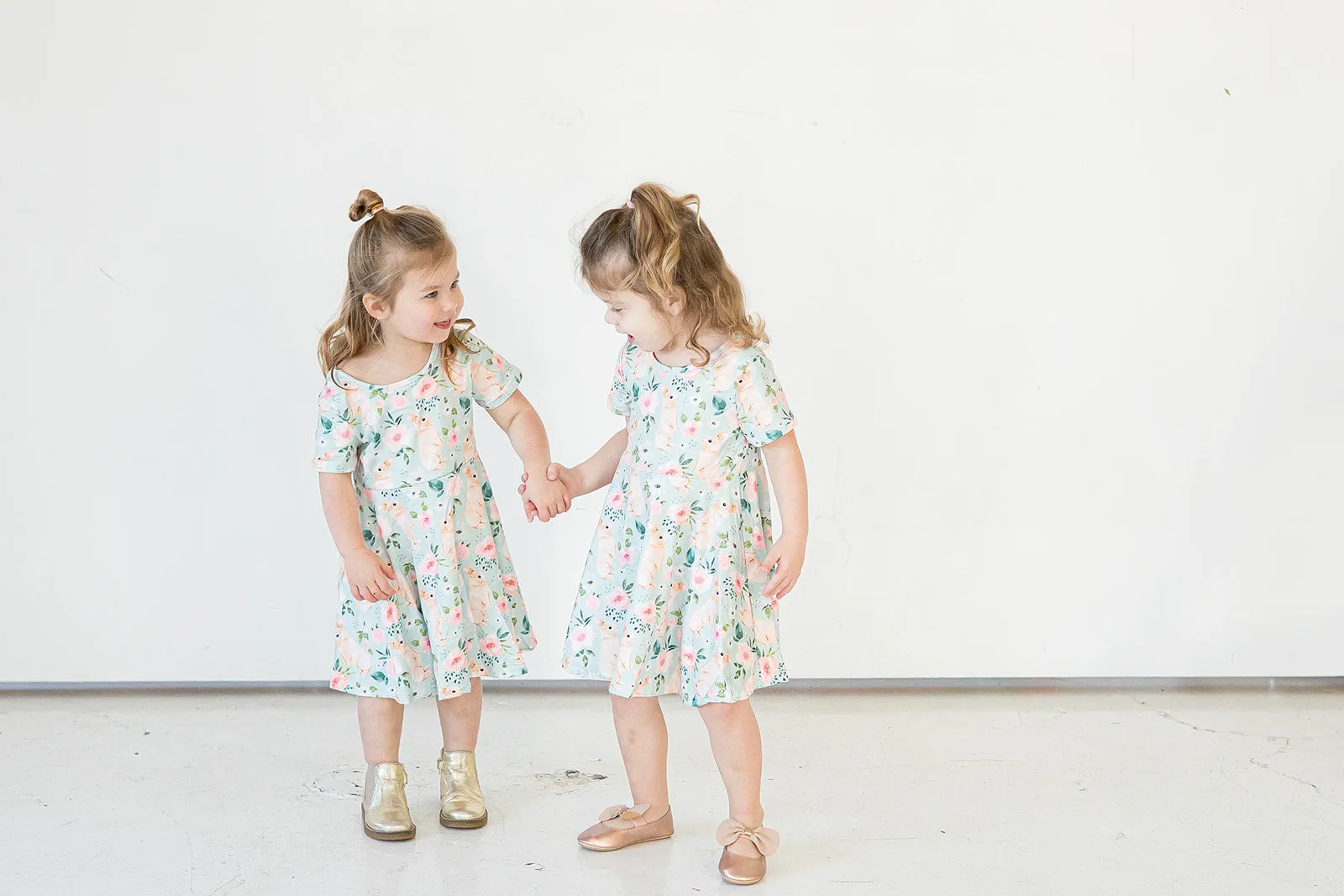 Girl's Pale Blue Cotton Jersey Easter Bunny Print Skater Dress
