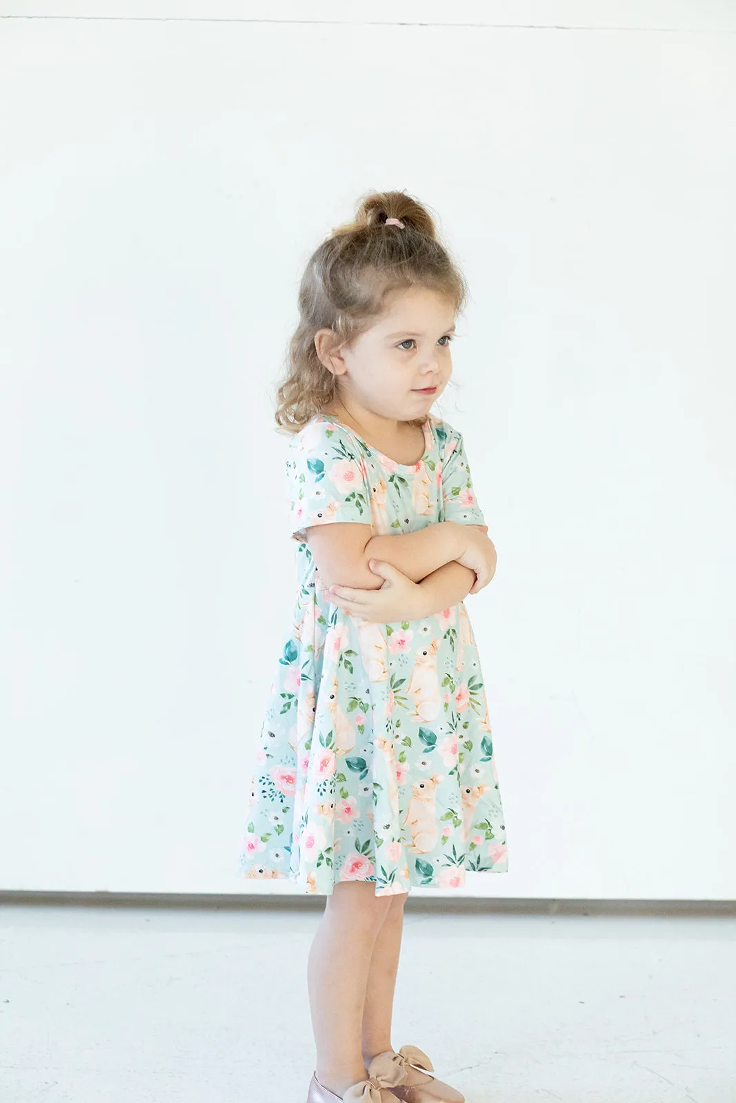 Girl's Pale Blue Cotton Jersey Easter Bunny Print Skater Dress