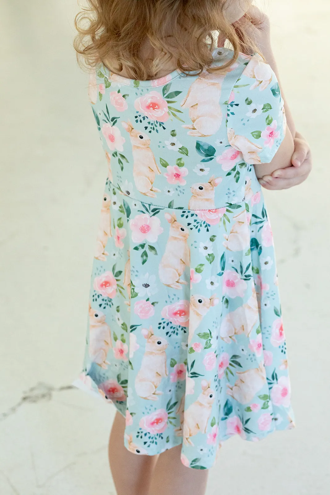 Girl's Pale Blue Cotton Jersey Easter Bunny Print Skater Dress