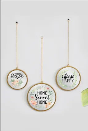 Gold Round Printed Decorative Mirror Set (3 Piece)