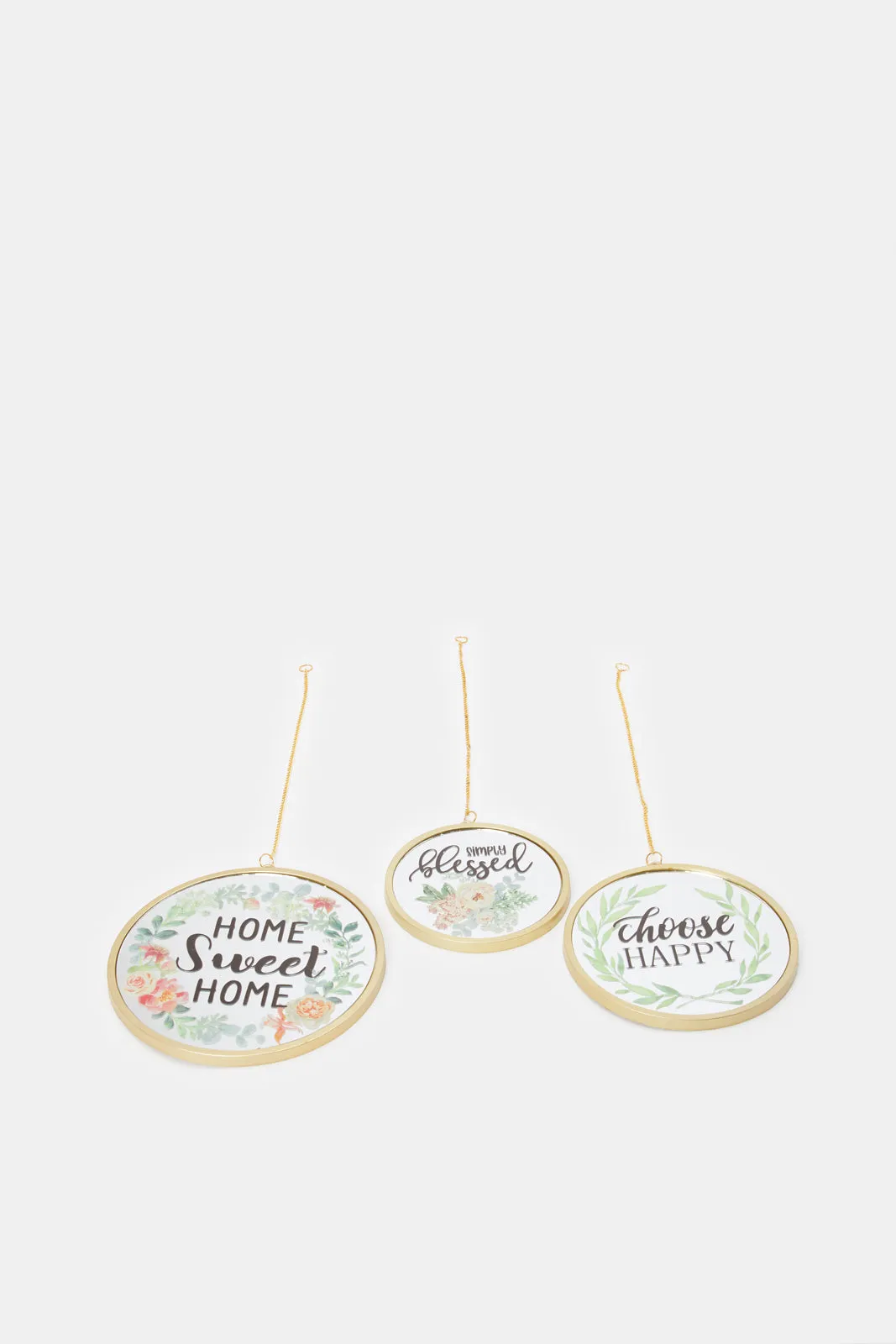 Gold Round Printed Decorative Mirror Set (3 Piece)