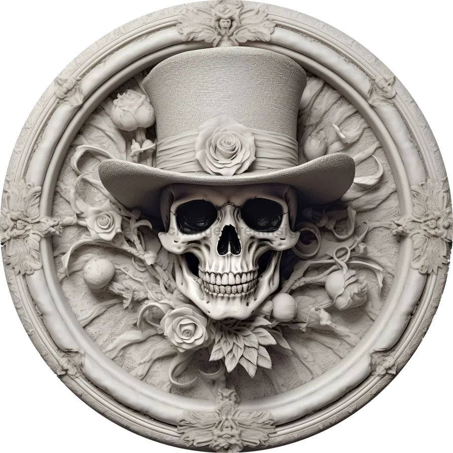 Halloween Sign, 3D looking Skeleton Sign, DECOE-4607, Door Hanger, 18" Wood Round