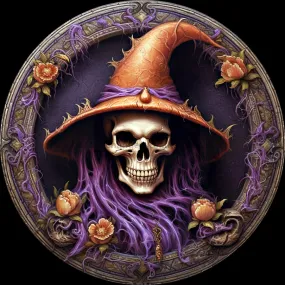 Halloween Sign, 3D looking Skeleton Sign, DECOE-4611, Door Hanger, 18" Wood Round