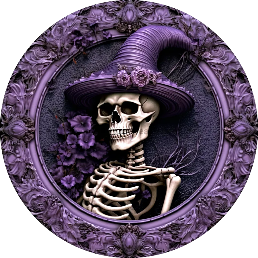 Halloween Sign, 3D looking Skeleton Sign, DECOE-4615, Door Hanger, 18" Wood Round