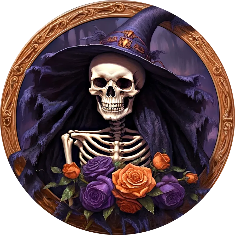 Halloween Sign, 3D looking Skeleton Sign, DECOE-4616, Door Hanger, 18" Wood Round
