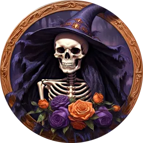 Halloween Sign, 3D looking Skeleton Sign, DECOE-4616, Door Hanger, 18" Wood Round