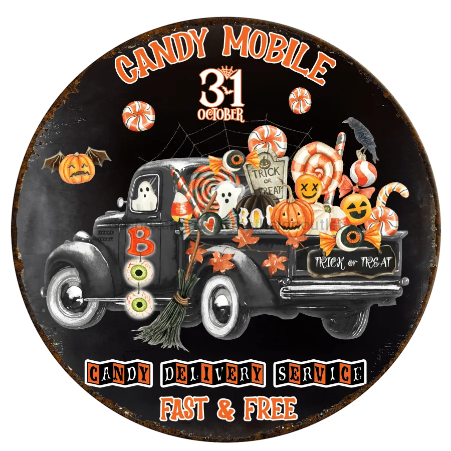 Halloween Sign, Rustic Halloween Sign, DECOE-4595, Door Hanger, 18" Wood Round