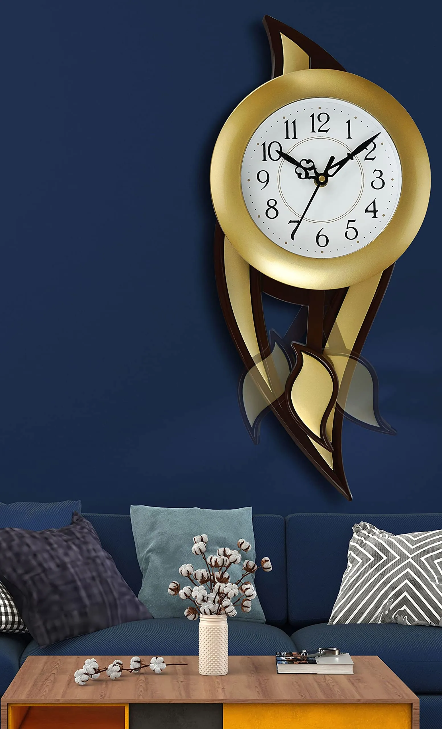 Harbour Analog Latest Stylish New Models Wall Clock with Pendulum for Home Living Room Hall Bedroom (Size Height 42.5 CM X Width 17.5 CM)- Home Decor Big Size Wall Clock MJ ST 18-4