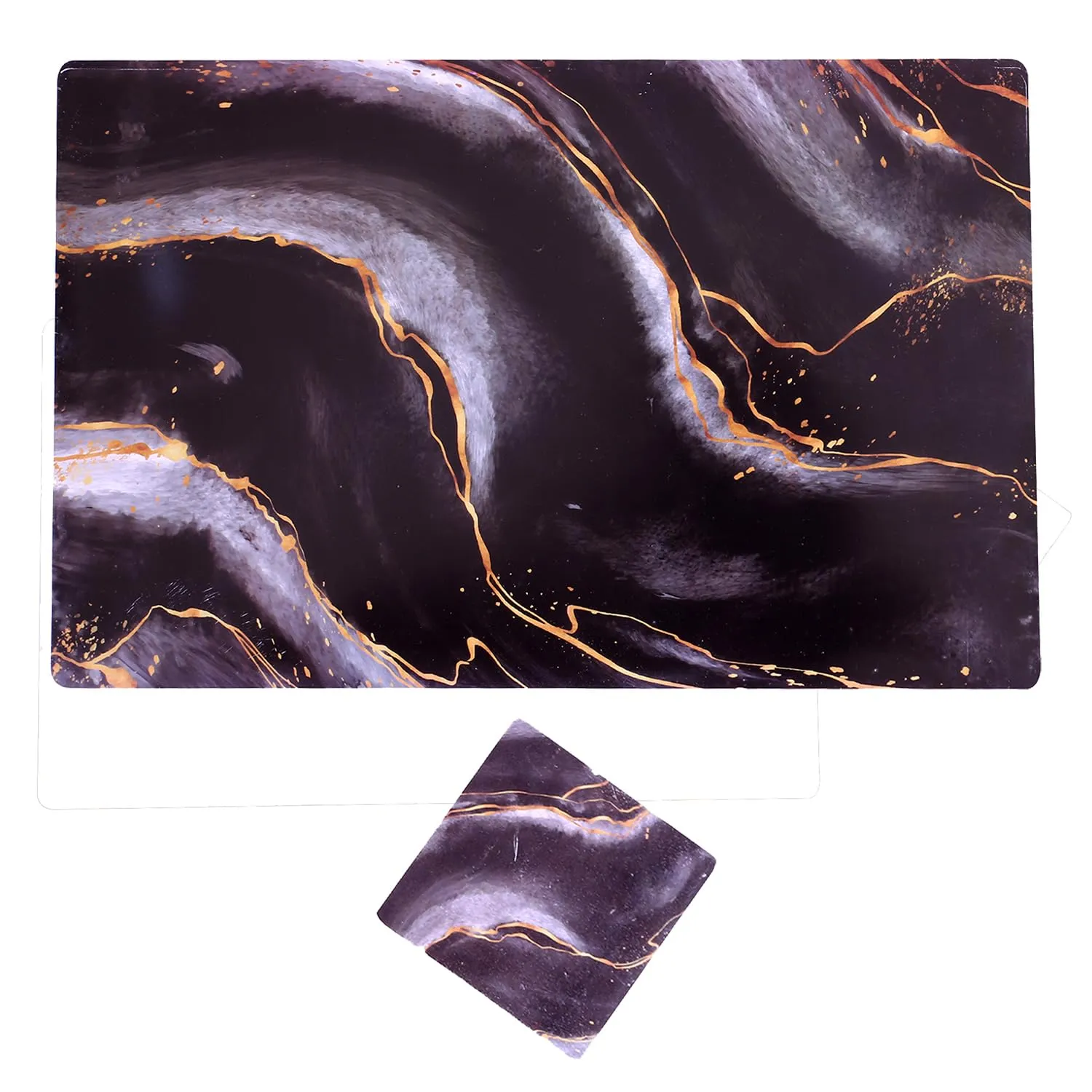 Heart Home Placemat | Table Placemats with Coasters | Table Placemats with Tea Coasters | Dining Table Placemats & Coasters Set | Diamond Marble | 12 Piece Set | Black