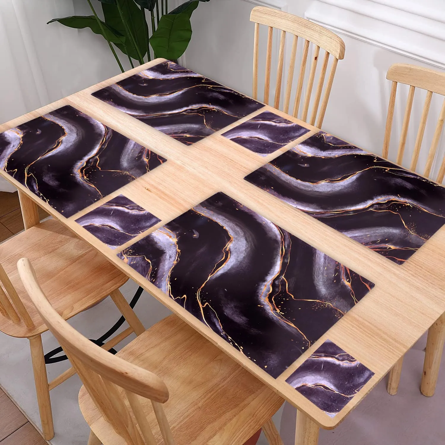 Heart Home Placemat | Table Placemats with Coasters | Table Placemats with Tea Coasters | Dining Table Placemats & Coasters Set | Diamond Marble | 12 Piece Set | Black