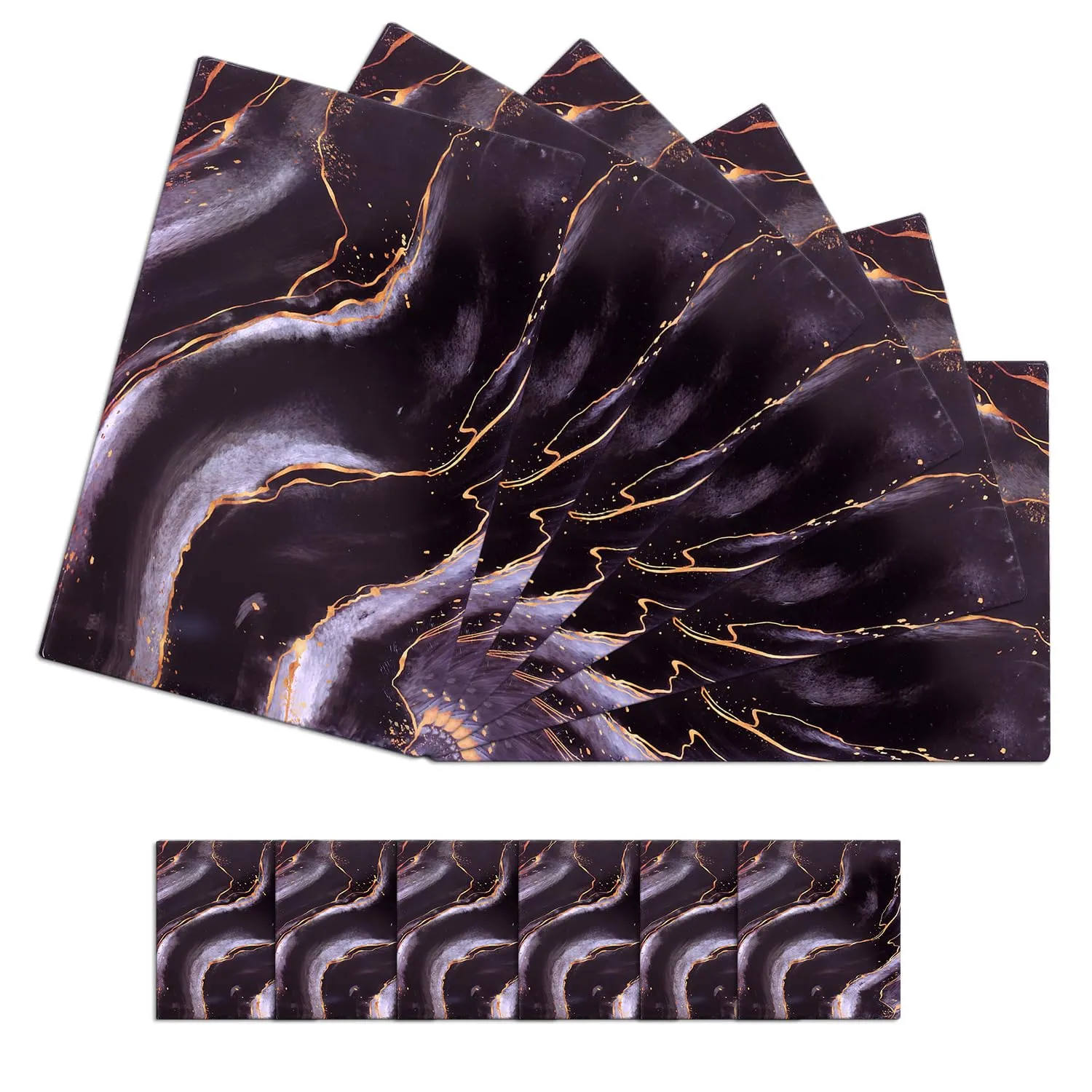 Heart Home Placemat | Table Placemats with Coasters | Table Placemats with Tea Coasters | Dining Table Placemats & Coasters Set | Diamond Marble | 12 Piece Set | Black