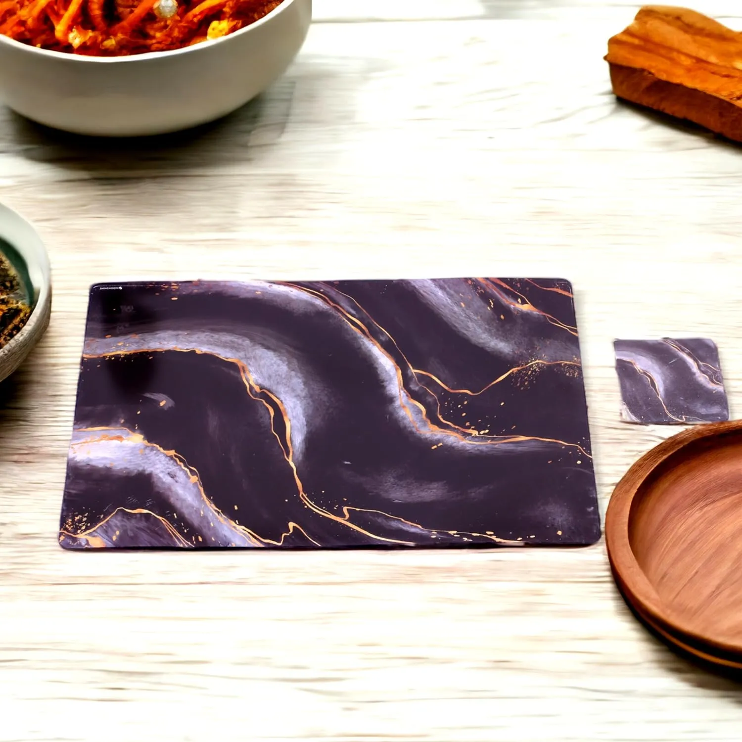 Heart Home Placemat | Table Placemats with Coasters | Table Placemats with Tea Coasters | Dining Table Placemats & Coasters Set | Diamond Marble | 12 Piece Set | Black