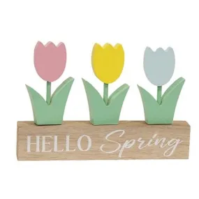*Hello Spring Pastel Tulips Wood Sitter