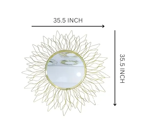 Homfye™ Golden Petal Sunburst Wall Mirror for Living Room, Bathroom