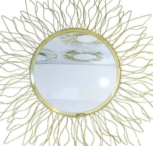 Homfye™ Golden Petal Sunburst Wall Mirror for Living Room, Bathroom