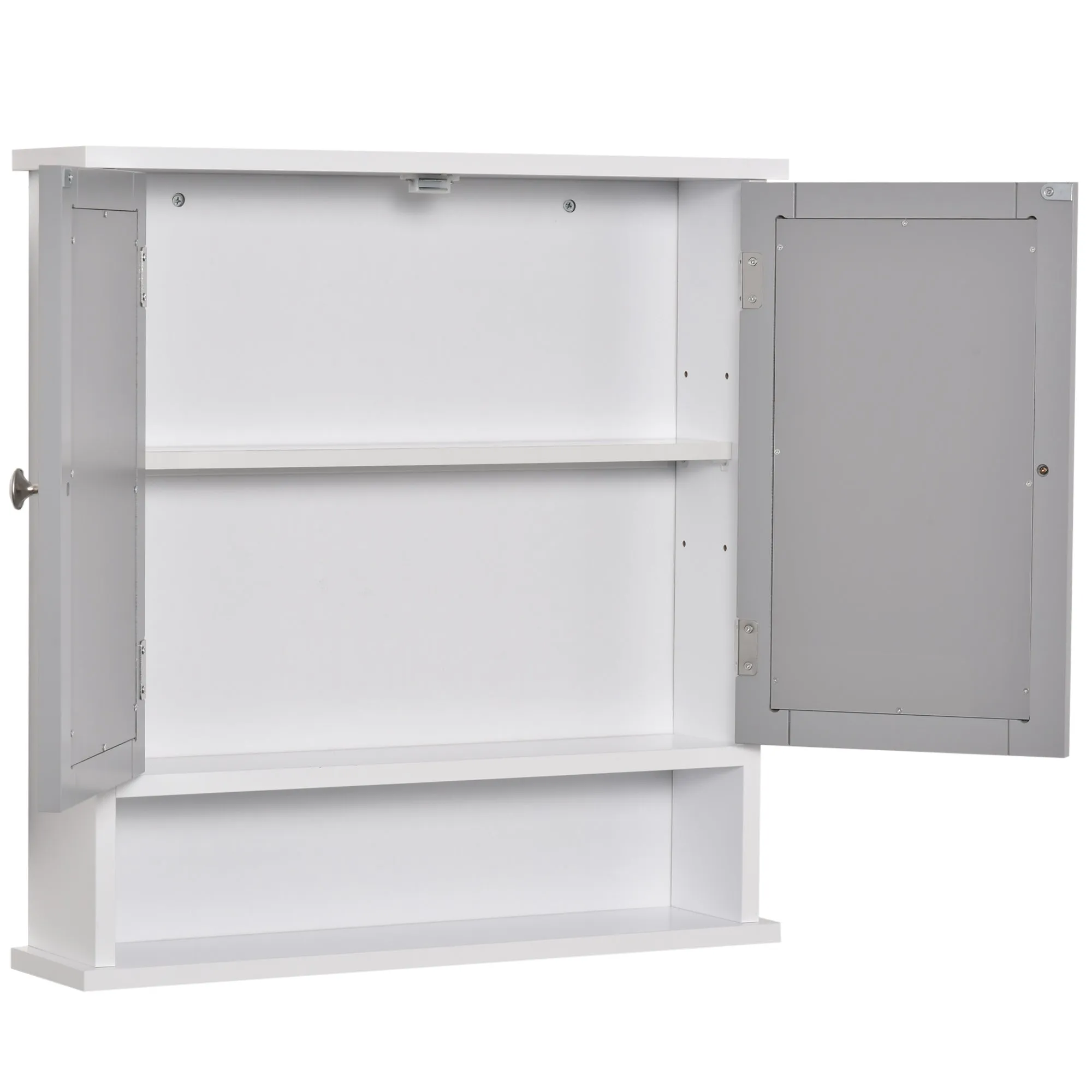 Kleankin Bathroom Mirror Cabinet, Wall Mounted with Double Mirrored Doors, Organiser Wall Mounted, Cupboard and Shelf, Grey