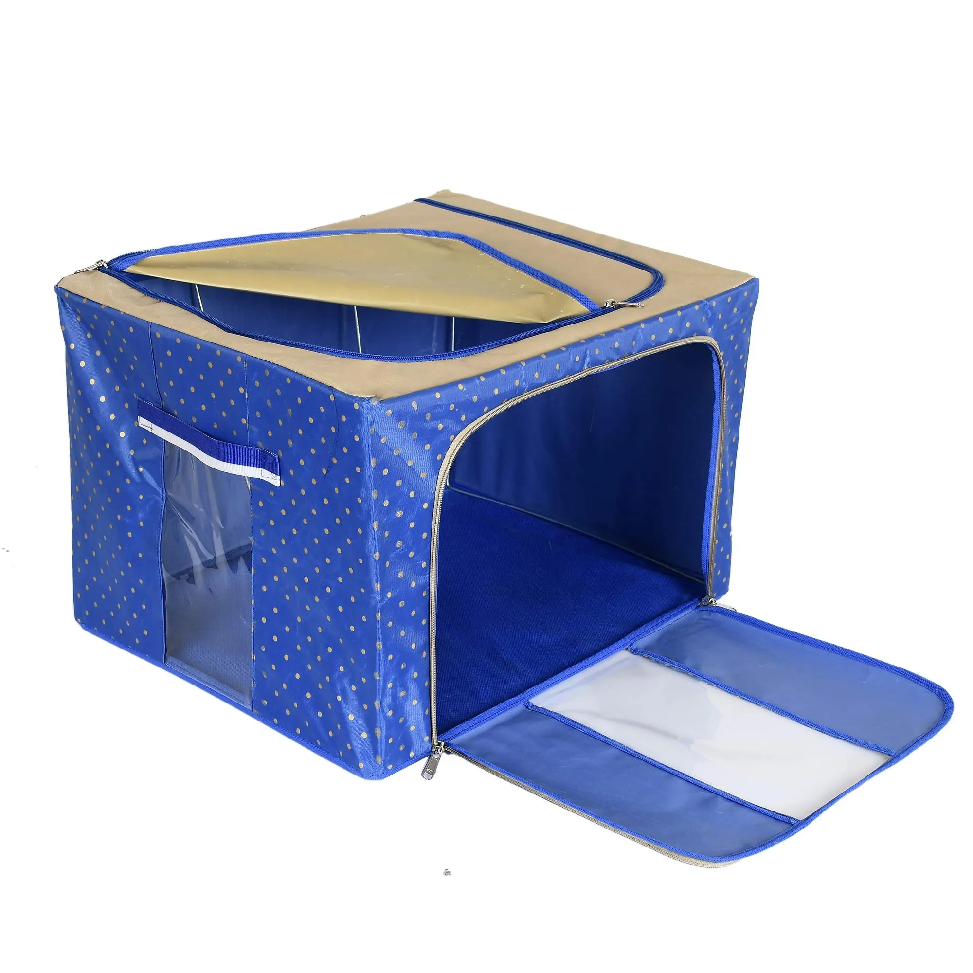 Kuber Industries??? Saree Cover/Lehenga/Woolens Storage Box with Steel Frames - Blue Dotted (KI007572)
