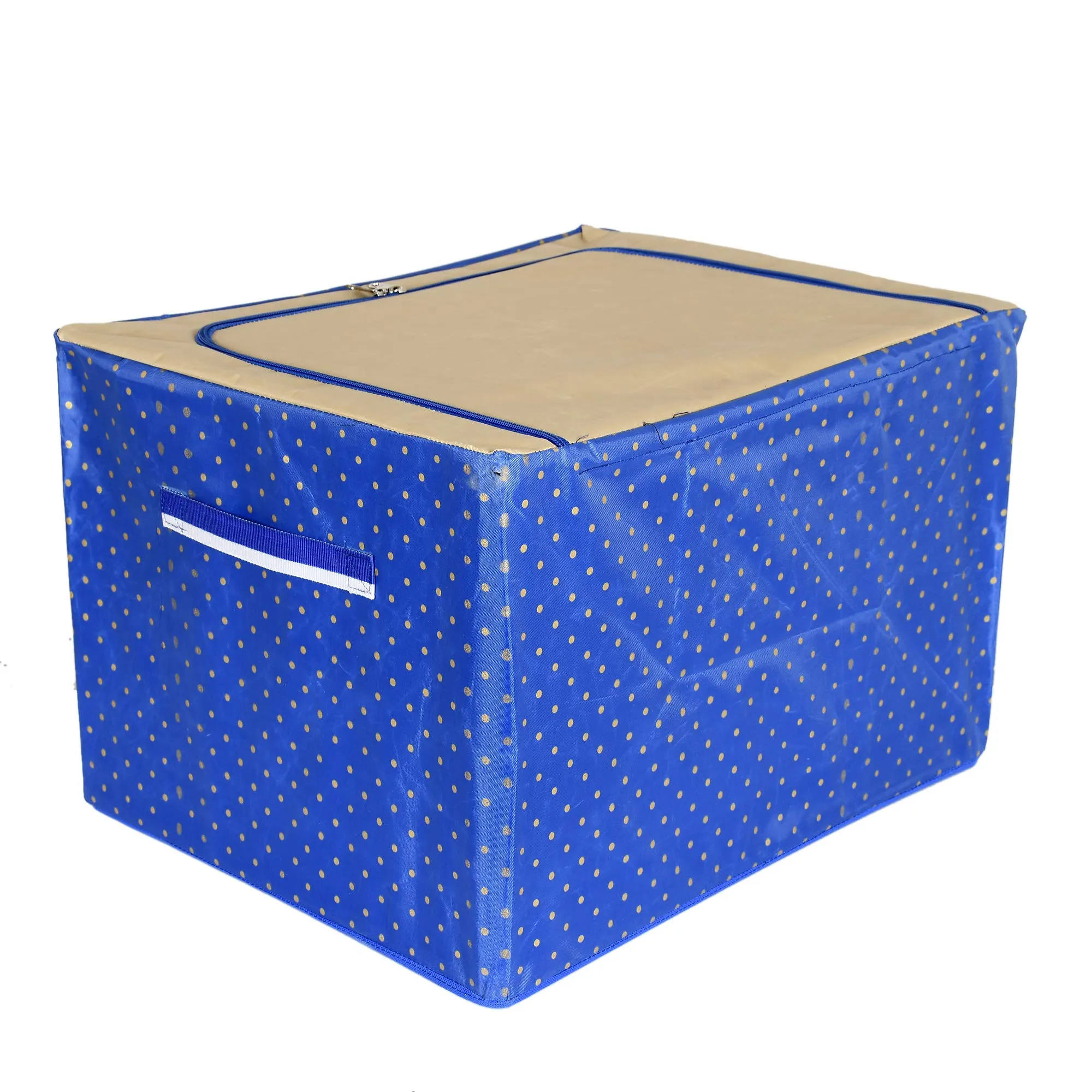 Kuber Industries??? Saree Cover/Lehenga/Woolens Storage Box with Steel Frames - Blue Dotted (KI007572)