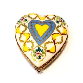 Large Gold Blue Heart w Flowers