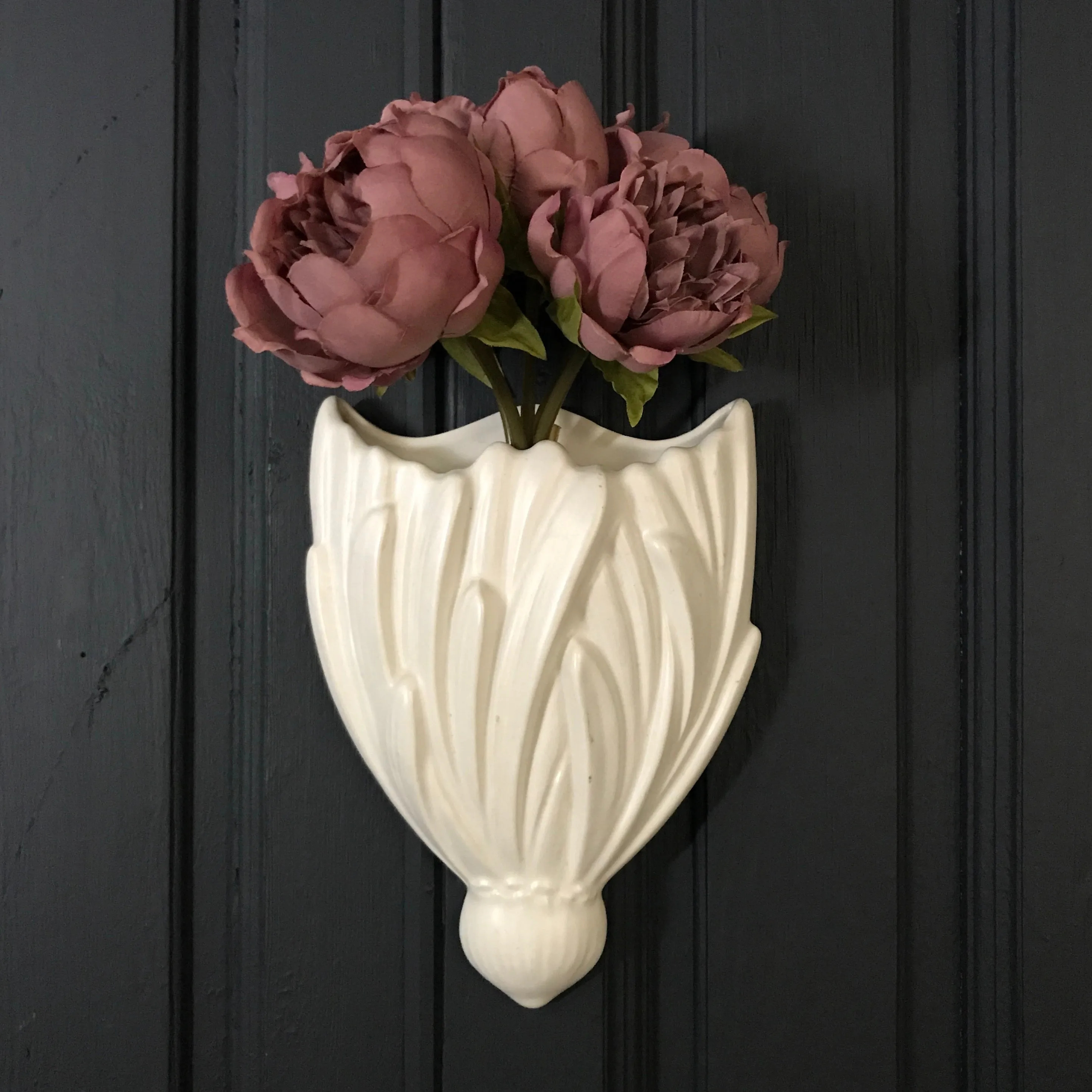 Mid Century White Ceramic Wall Vase