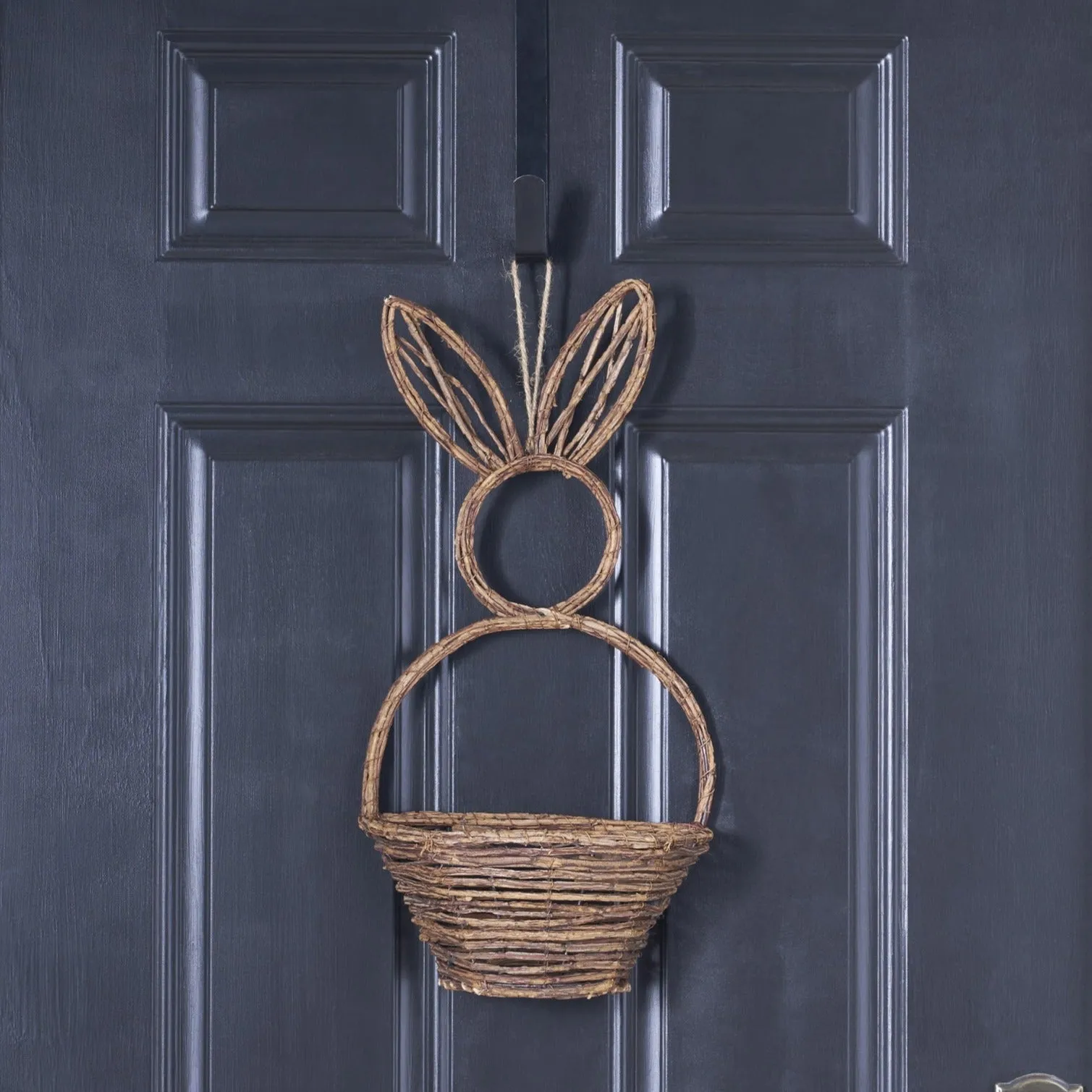 Natural Woven Wicker Easter Bunny Basket Hanging Wall Pocket Spring Decor