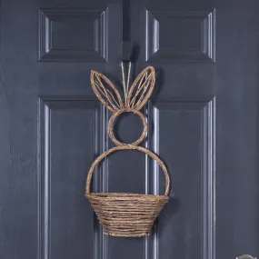 Natural Woven Wicker Easter Bunny Basket Hanging Wall Pocket Spring Decor