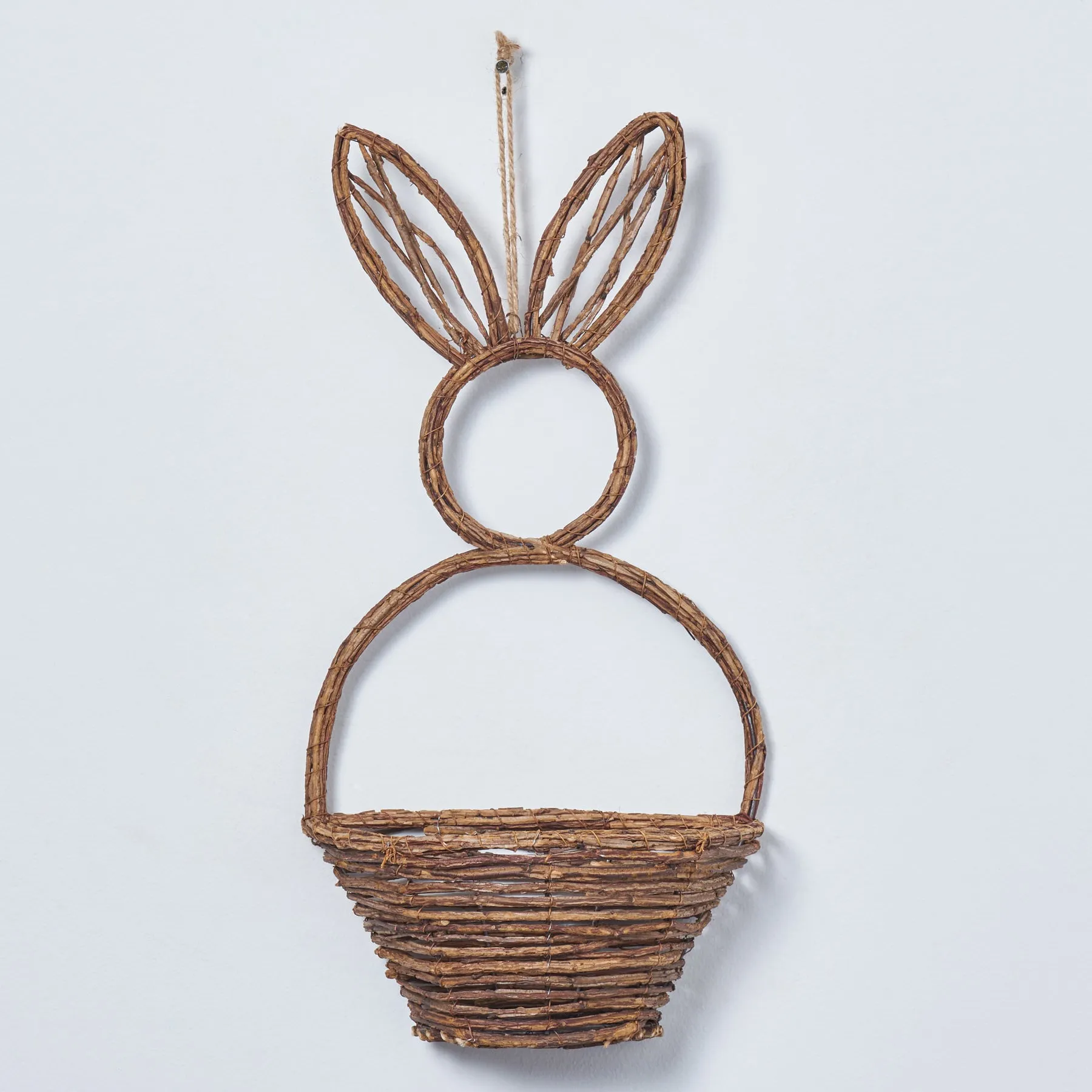 Natural Woven Wicker Easter Bunny Basket Hanging Wall Pocket Spring Decor