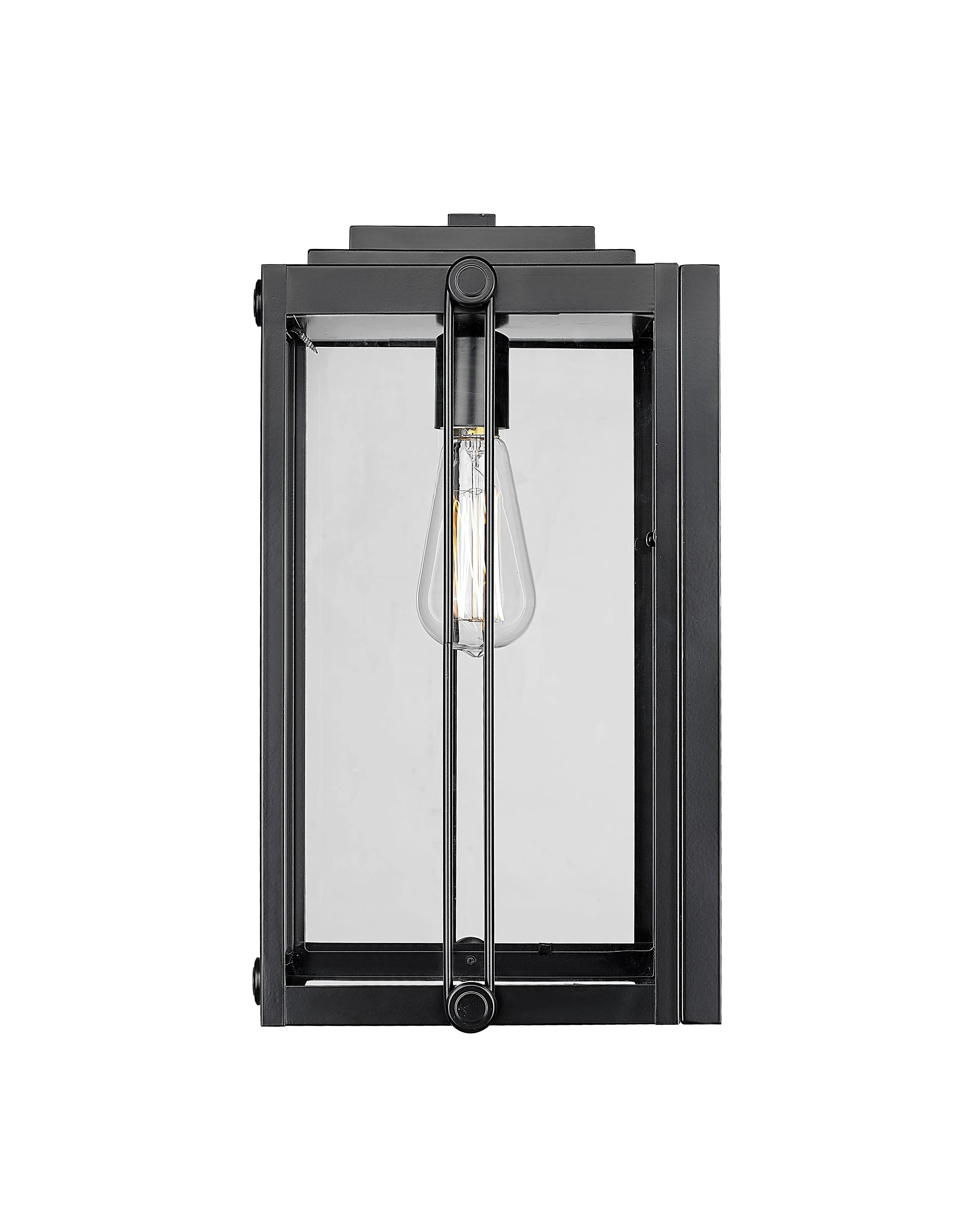 Oakland Outdoor Wall Sconce - Powder Coated Black - Clear Glass - 9.37in. Extension - E26 Medium Base