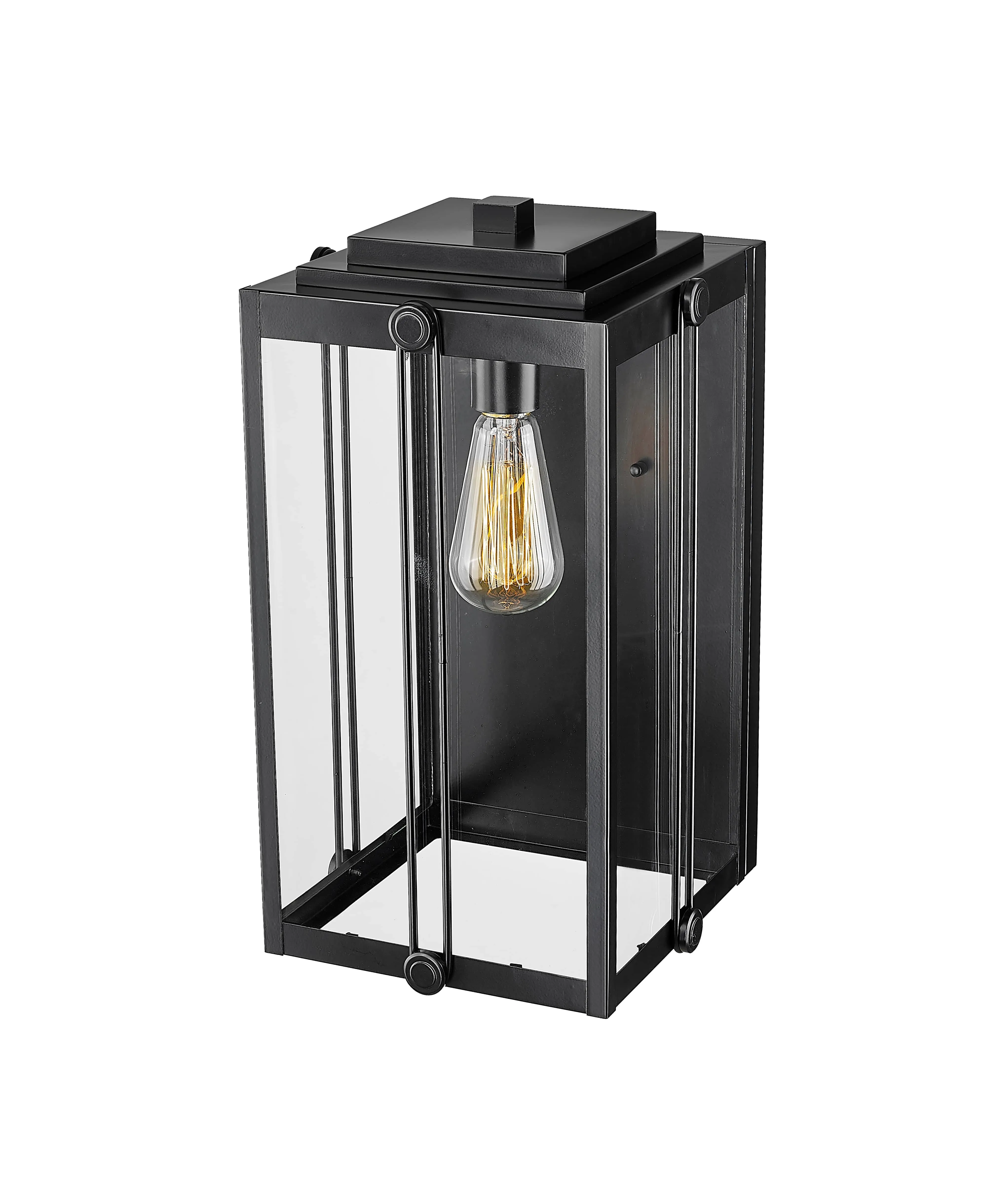 Oakland Outdoor Wall Sconce - Powder Coated Black - Clear Glass - 9.37in. Extension - E26 Medium Base