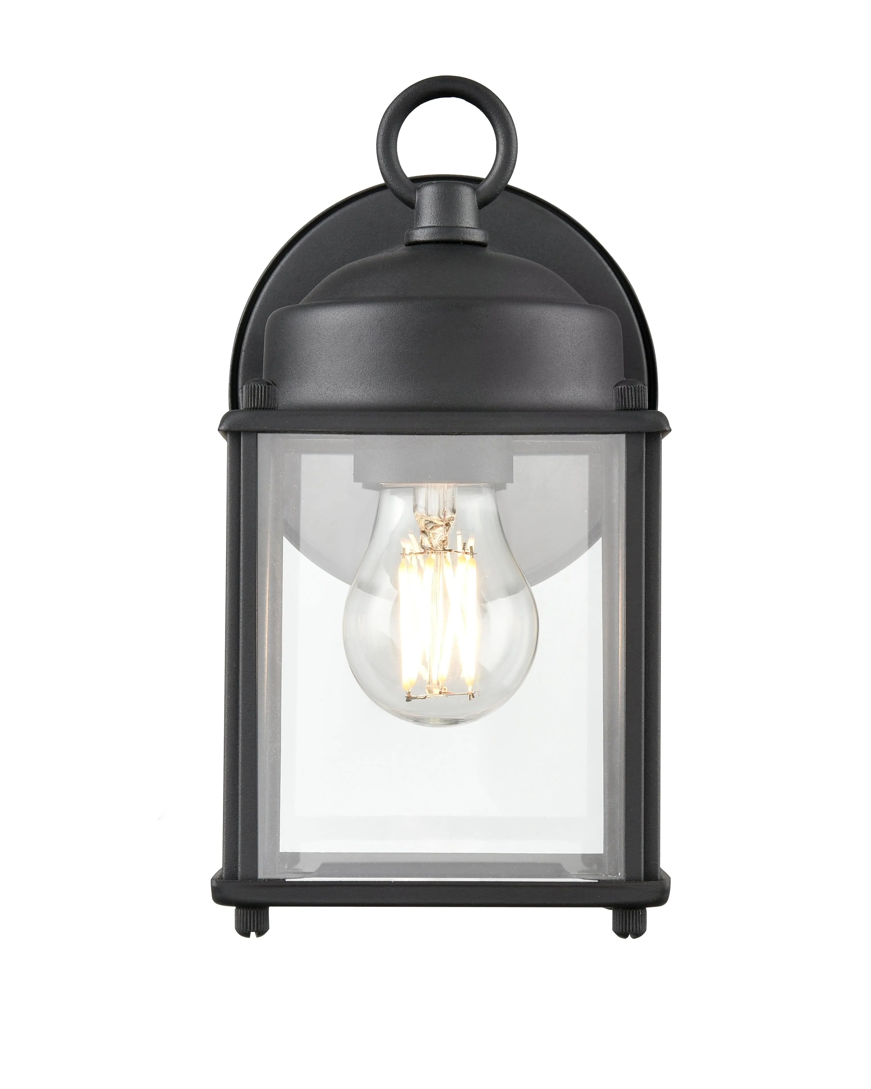Outdoor Wall Sconce - Textured Black - Clear Glass - 5.8in. Extension - E26 Medium Base
