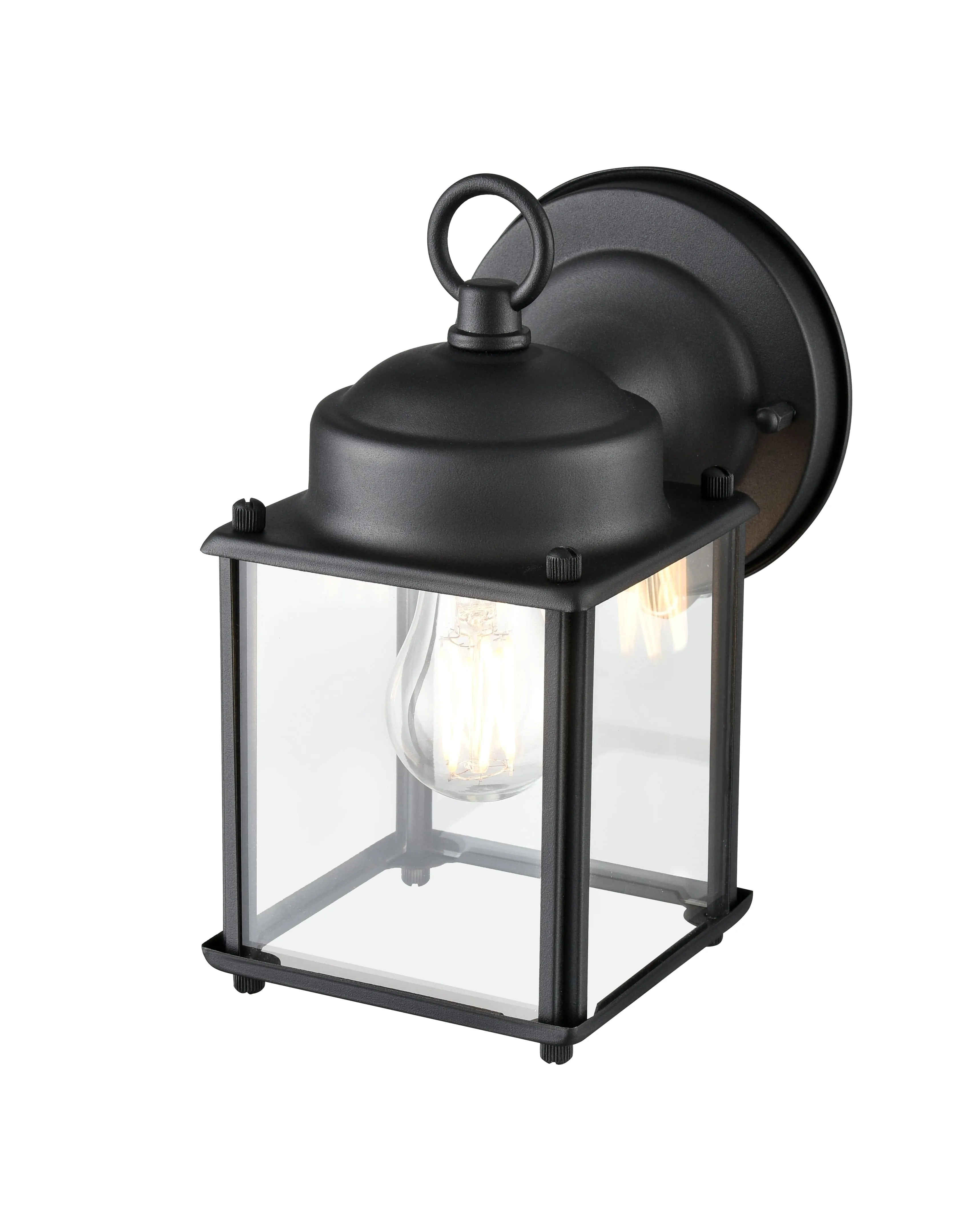 Outdoor Wall Sconce - Textured Black - Clear Glass - 5.8in. Extension - E26 Medium Base