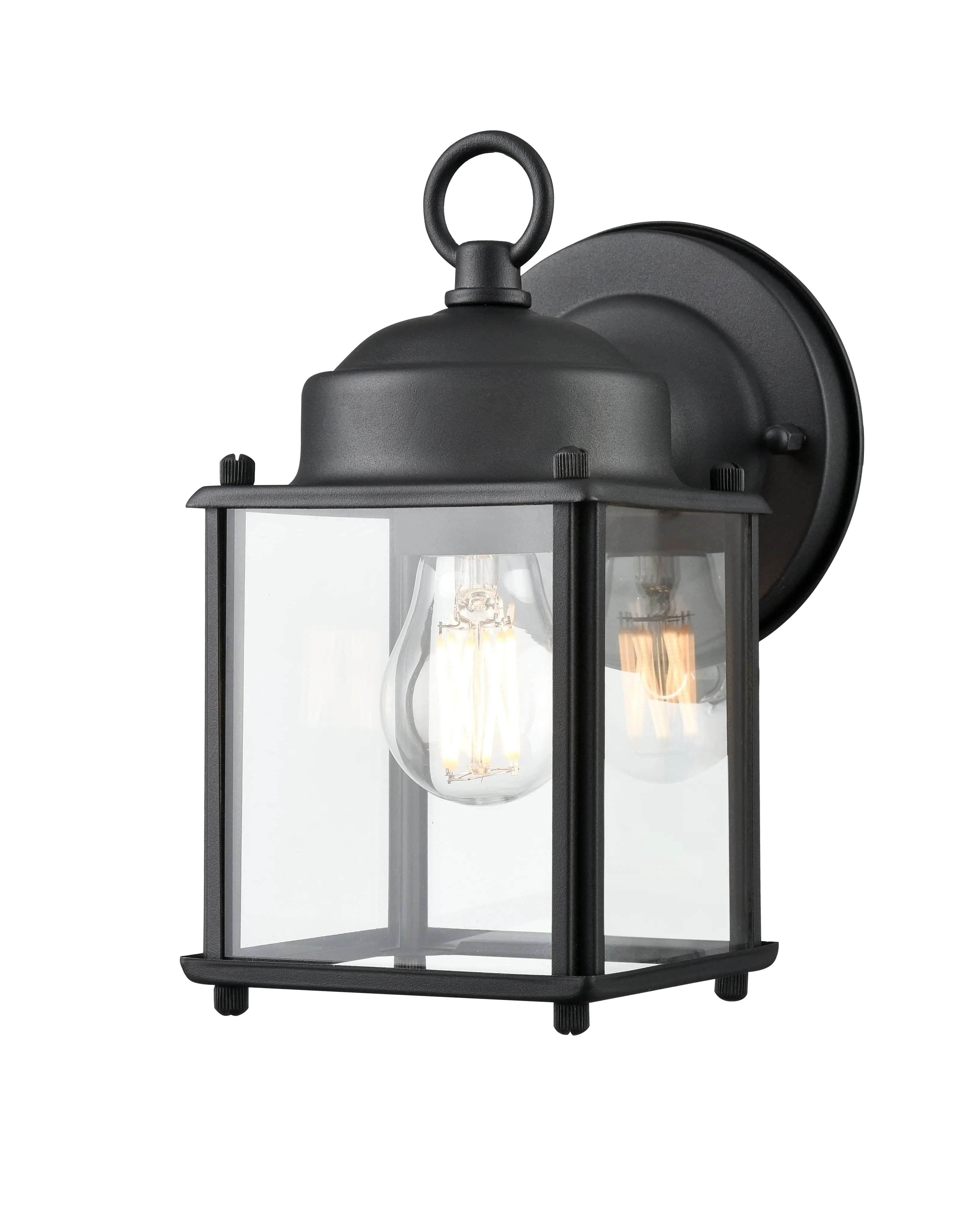 Outdoor Wall Sconce - Textured Black - Clear Glass - 5.8in. Extension - E26 Medium Base