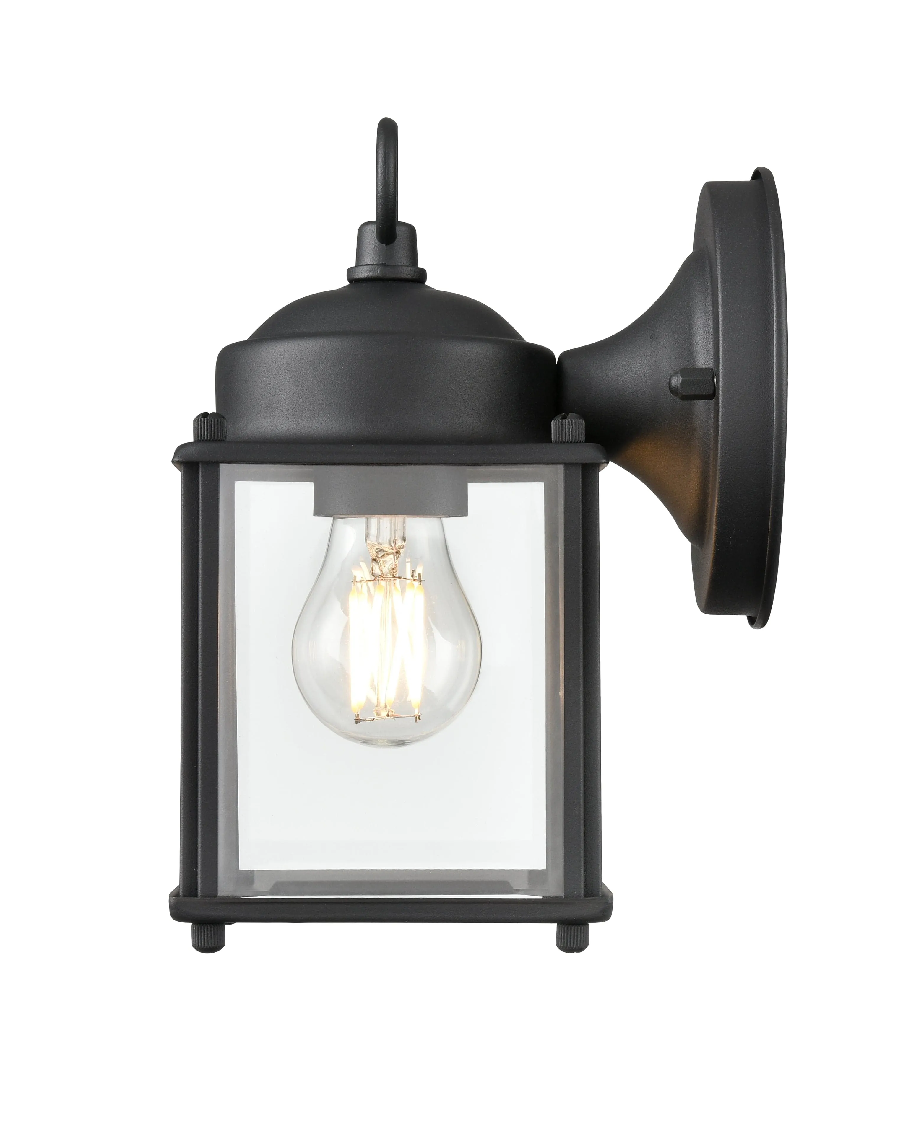 Outdoor Wall Sconce - Textured Black - Clear Glass - 5.8in. Extension - E26 Medium Base