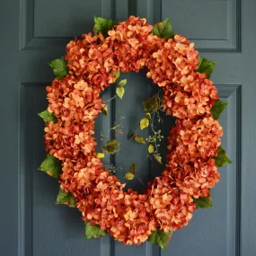 Oval Orange Hydrangea Front Door Wreath 26 in