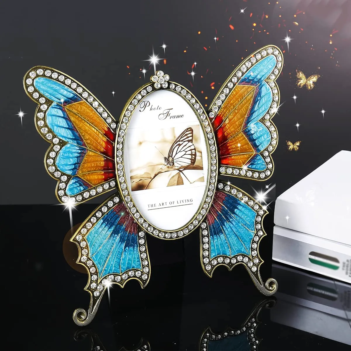 Picture Frame Floral Design Metal  with HD GlassButterfly)