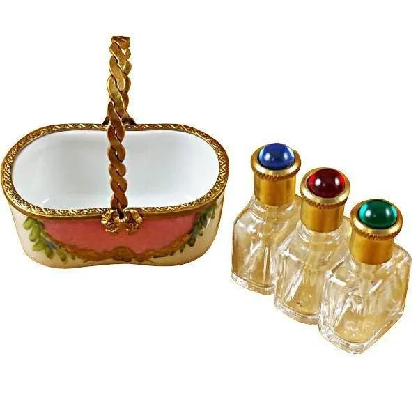 Pink Basket with Three Bottles limoges box