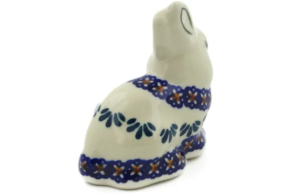 Polish Pottery 3" Bunny Figurine Blue Cress
