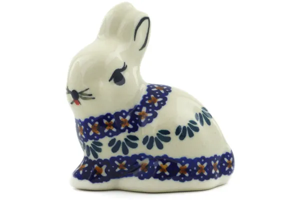 Polish Pottery 3" Bunny Figurine Blue Cress