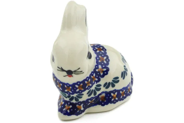 Polish Pottery 3" Bunny Figurine Blue Cress