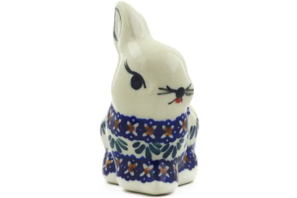 Polish Pottery 3" Bunny Figurine Blue Cress