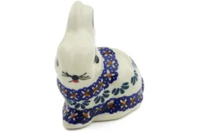 Polish Pottery 3" Bunny Figurine Blue Cress