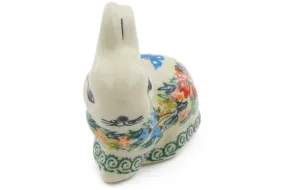 Polish Pottery 3" Bunny Figurine Ring Of Flowers UNIKAT