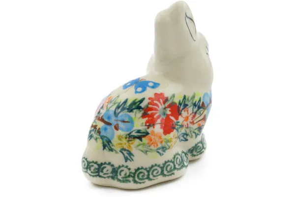 Polish Pottery 3" Bunny Figurine Ring Of Flowers UNIKAT