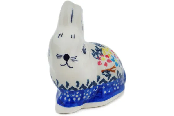 Polish Pottery 3" Bunny Figurine Spring Flower Ring