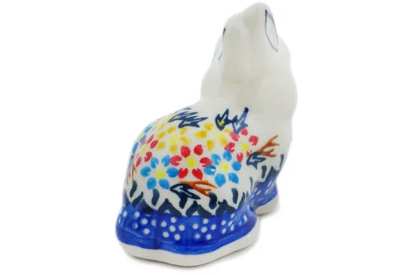 Polish Pottery 3" Bunny Figurine Spring Flower Ring