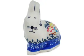 Polish Pottery 3" Bunny Figurine Spring Flower Ring