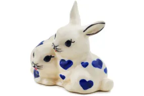 Polish Pottery 4" Bunny Figurine Blue Valentine Hearts