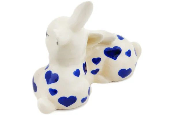 Polish Pottery 4" Bunny Figurine Blue Valentine Hearts