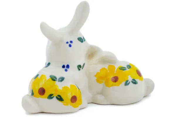 Polish Pottery 4" Bunny Figurine Sunset Bloom Fiesta